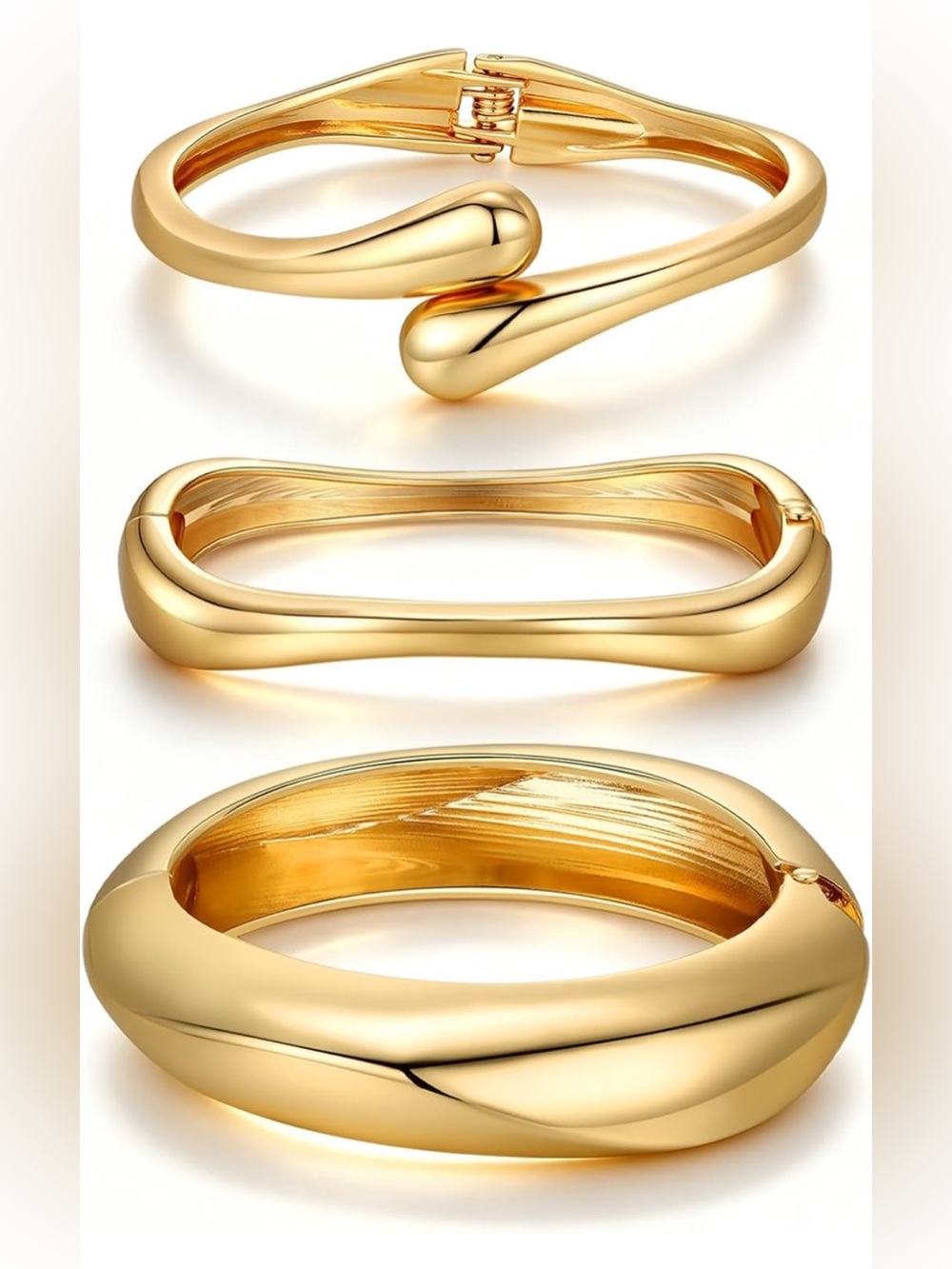 14K Gold Plated Sculptural Wrap Cuff Bracelets Set - Picture 2 of 6